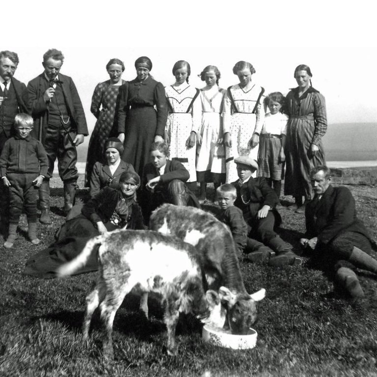 Bjarni Benediktsson kaupmaður og fleira fólk í heimsókn hjá Karólínu og Helga í Múla í Aðaldal um 1920. Standandi frá vinstri:
Bjarni Benediktsson, Helgi Sigurjón Jóhannesson, Karólína Benediktsdóttir, Þórdís Ásgeirsdóttir , Ásta Helgadóttir, Regína Helgadóttir, Bjarney Helgadóttir ,Kristín Jónsdóttir, Ingibjörg (systir Helga í Múla)
Sitjandi frá vinstri:
Haukur Helgason, Elísabet Guðjohnsen, Jakob Guðjohnsen, Logi helgason, Þórður Guðjohnsen, Helgi í Múla (Helgi Sigurjón Jóhannesson?), Theodóra Thoroddsen (framan við kálfa).